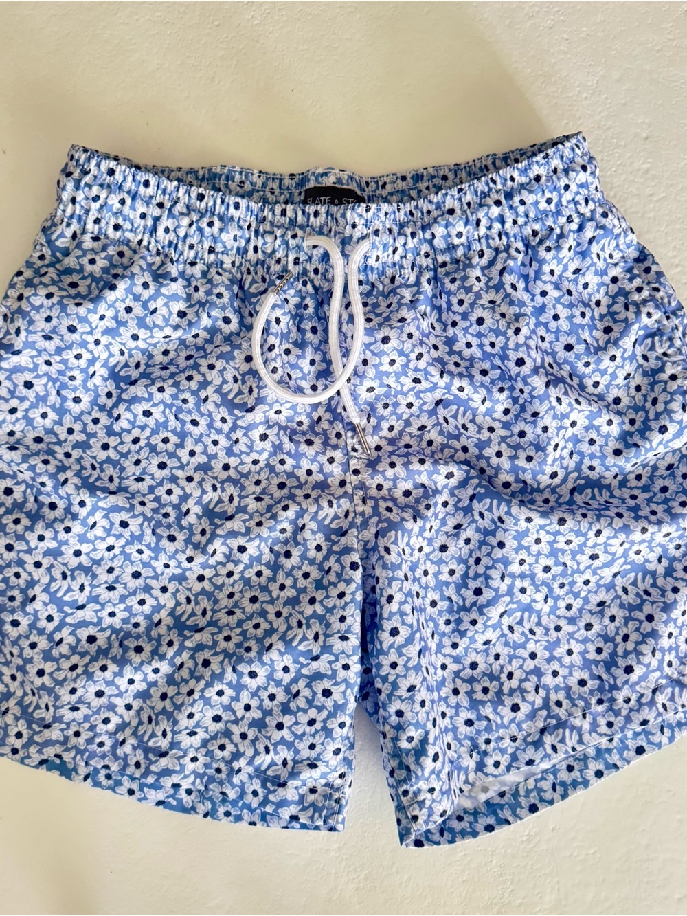 Slate & Stone Blue and White Floral Swim Trunks